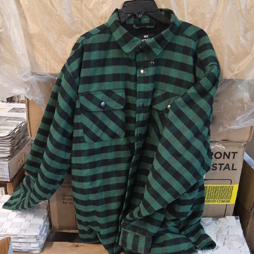 Men's Green & Black Plaid Lightweight Shirt Jacket